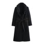 Women's Temperament With Belt Warm Fur Collar Coats