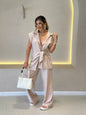 Women's Fashion Waist Short-sleeved Shirt High Casual Suits