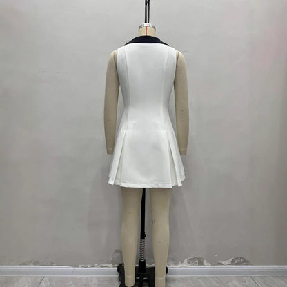 Metal Buckle Sleeveless Temperament Slimming Tuxedo Dresses