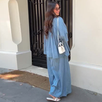 Women's Autumn Collar Loose Casual Striped Suits