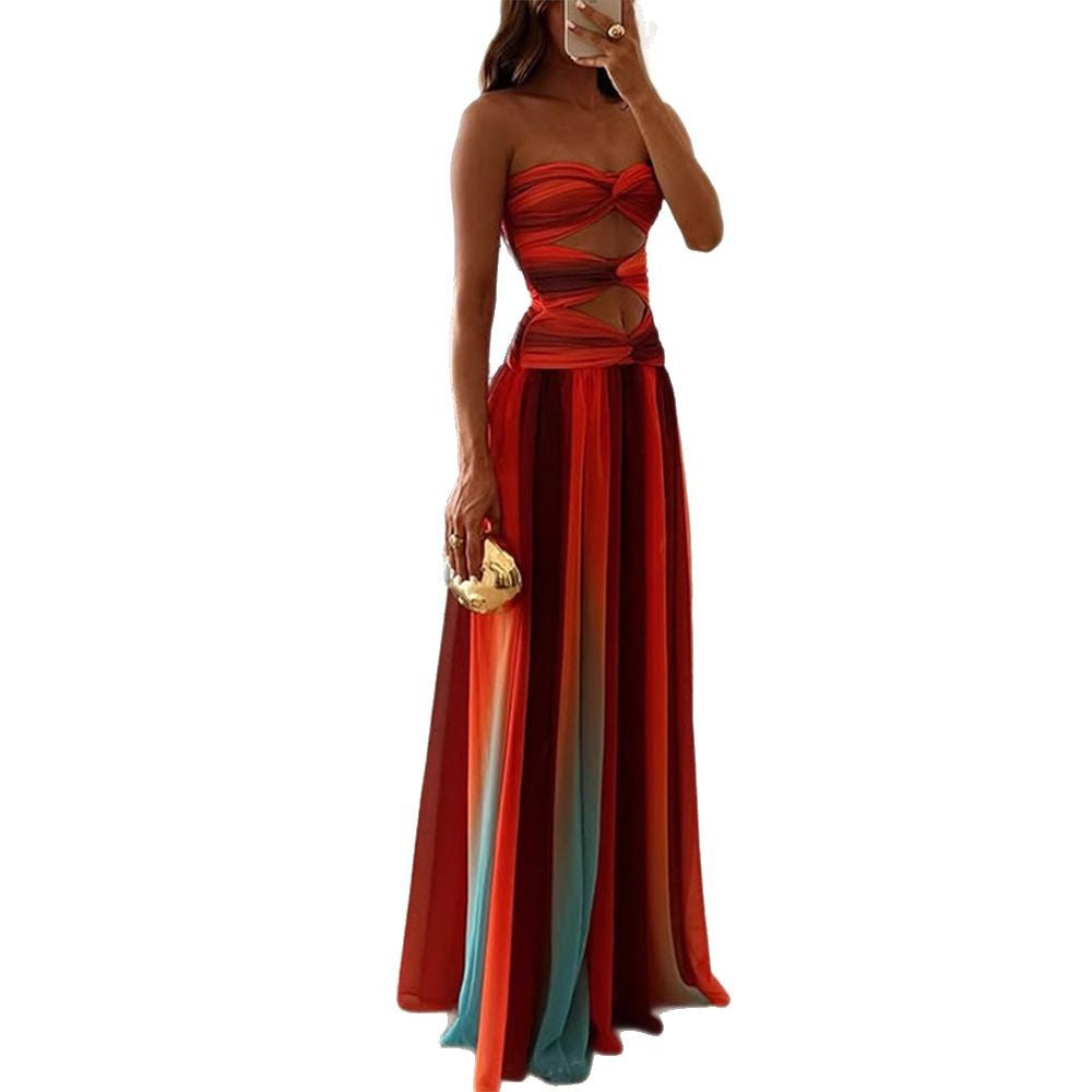 Graceful Tube Hollow Backless Color Matching Dresses