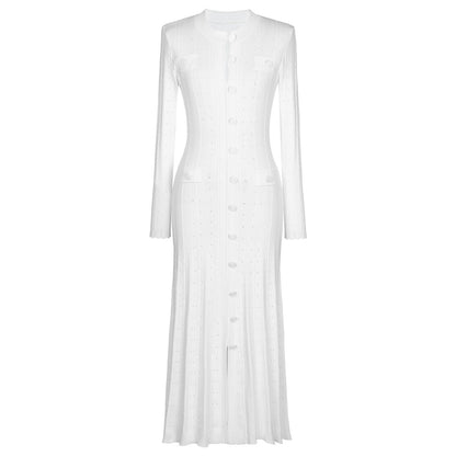 Women's Knitted Round Neck Slim Fit Slimming Long Dresses