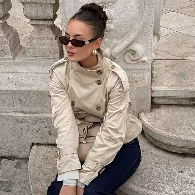 Women's Retro Lapels Design Double Breasted Trench Coats
