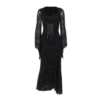 Elegant Sexy Cross Flocking Long-sleeved Dress Dresses
