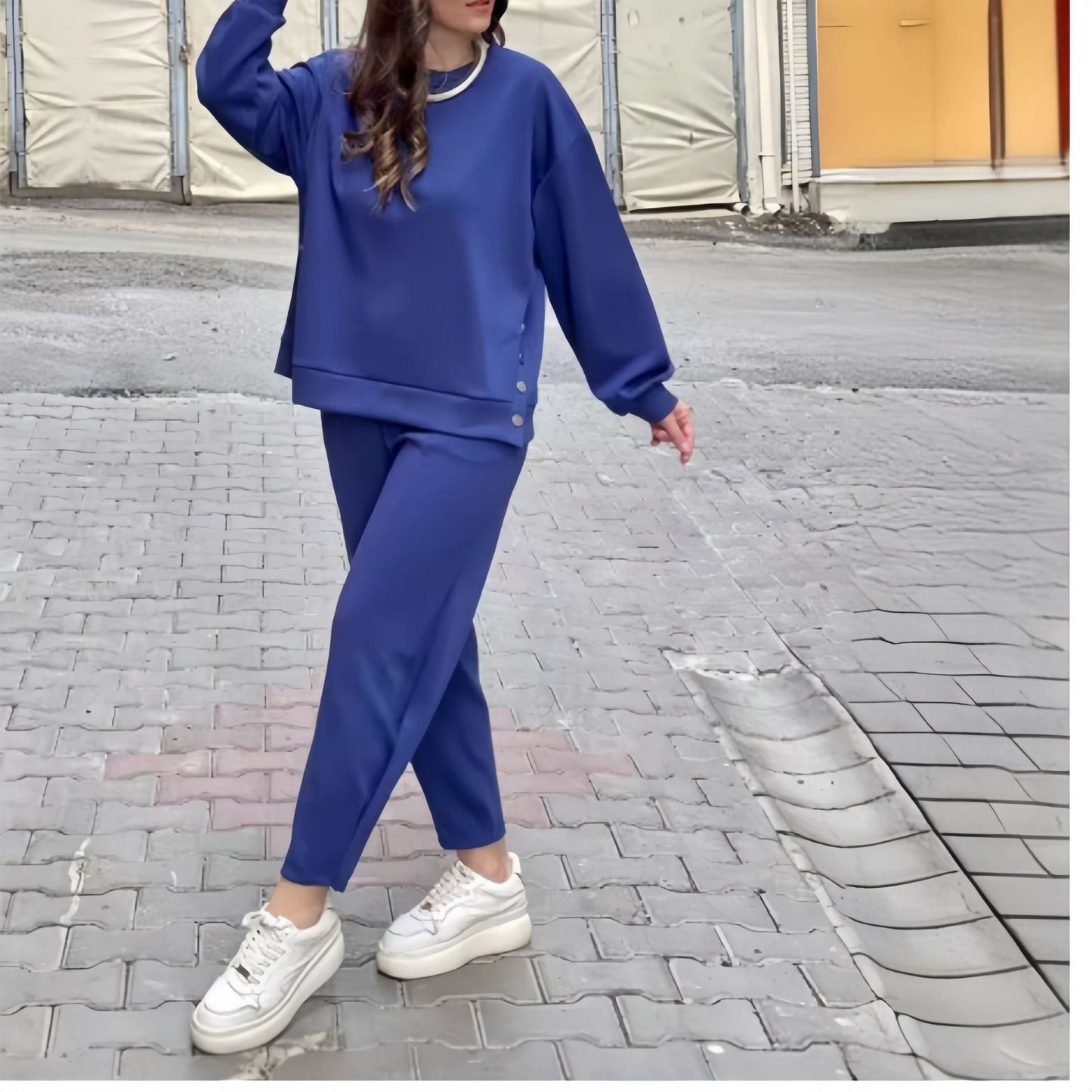 Women's Metal Button Split Long Sleeve Sports Casual Suits
