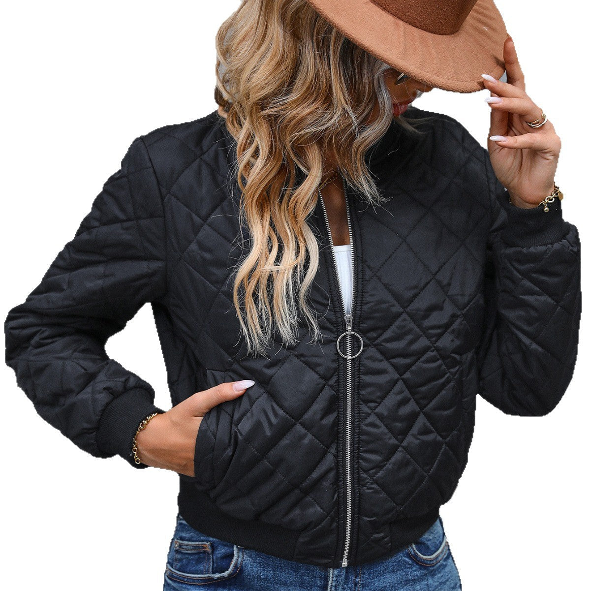 Women's Cotton Stand Collar Quilted Diamond Lattice Coats