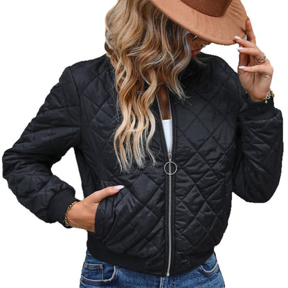 Women's Cotton Stand Collar Quilted Diamond Lattice Coats