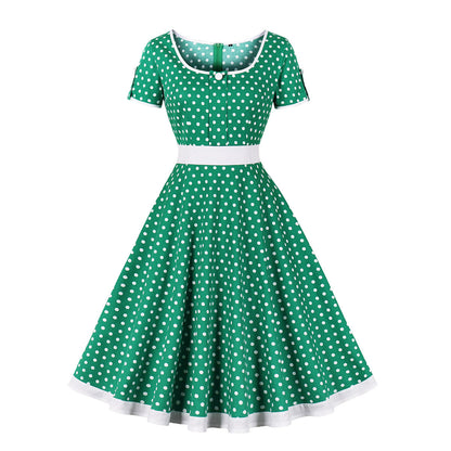 Retro Dots Dress Elegant Big Hem Skirts
