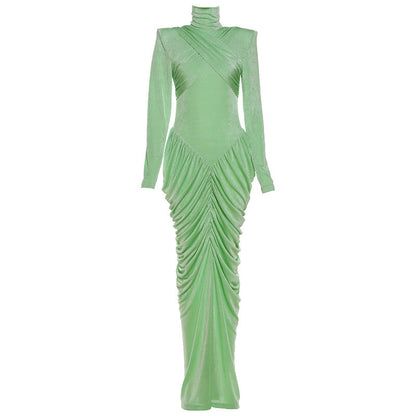 Women's Temperament High Collar Solid Color Long Dresses