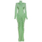 Women's Temperament High Collar Solid Color Long Dresses