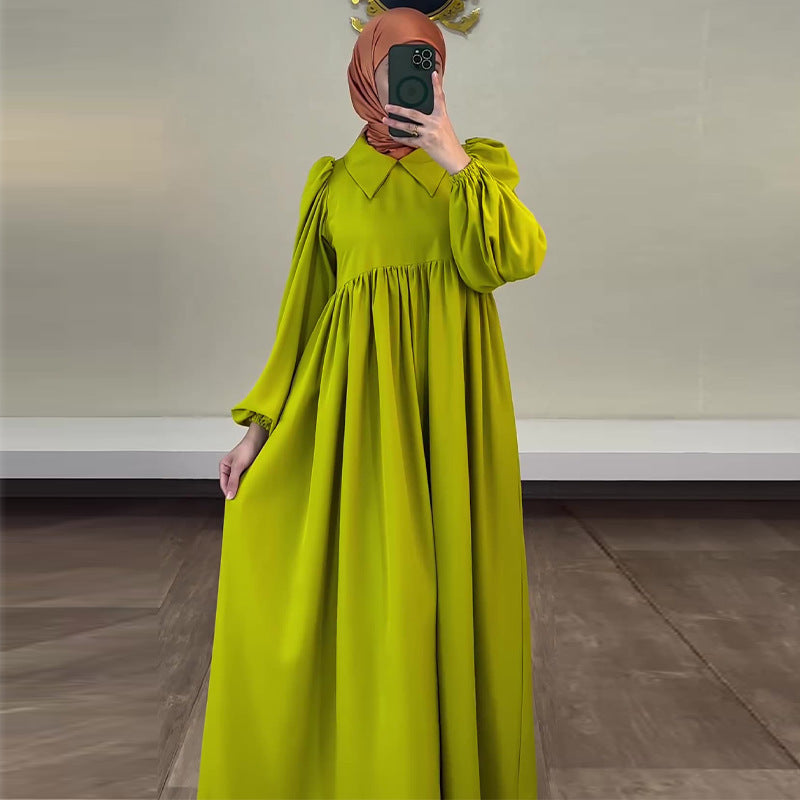 Women's Autumn Solid Color Casual Style Lantern Sleeve High Dresses