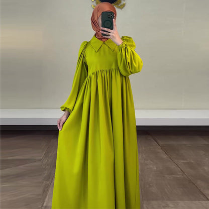 Women's Autumn Solid Color Casual Style Lantern Sleeve High Dresses