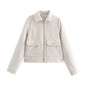 Women's Autumn Fashion Soft Woolen Pocket Zipper Coats