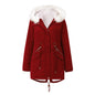 Women's Fur Collar Parka Mid-length Hooded Winter Warm Veet Woman Coats