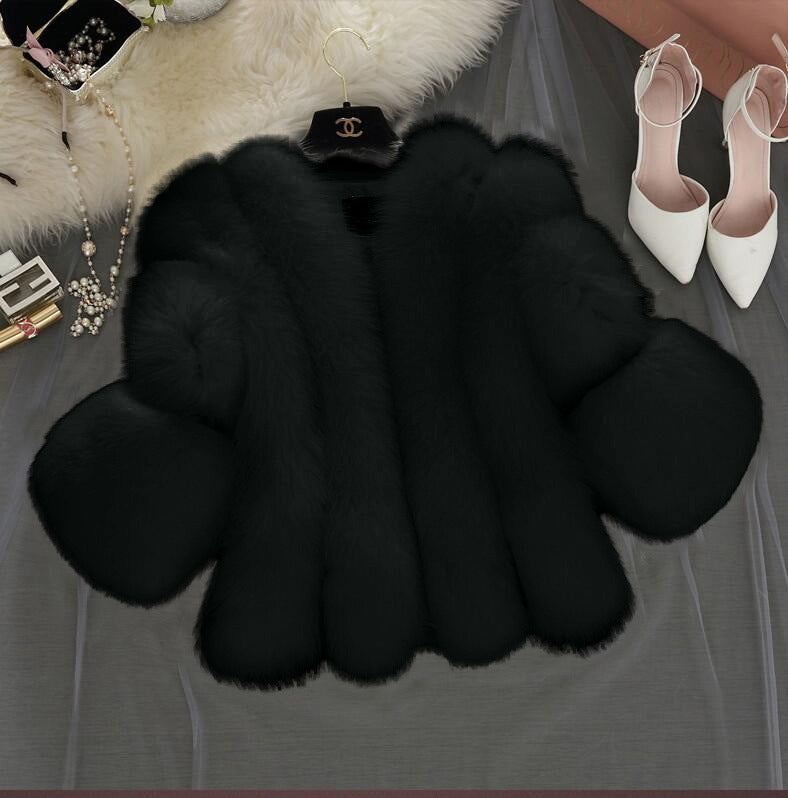 Women's Imitation Fur Fox Stitching Three-quarter Sleeve Coats
