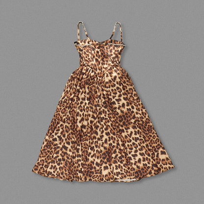 Women's Sexy Sling Summer Leopard Print Backless Dresses
