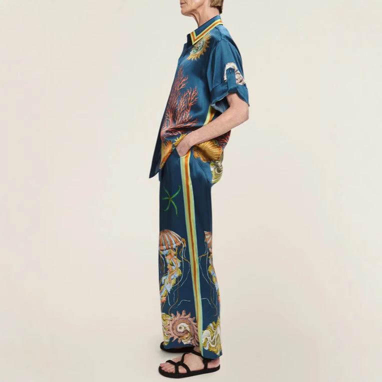 Fashion Cotton Linen Printed Short-sleeved Shirt Suits