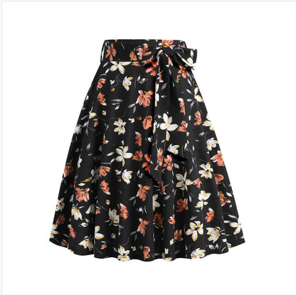 Women's Retro Dots Floral Purple Group Belt Skirts