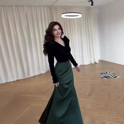 Fashion Elegant Veet Patchwork Intellectual Long Dresses