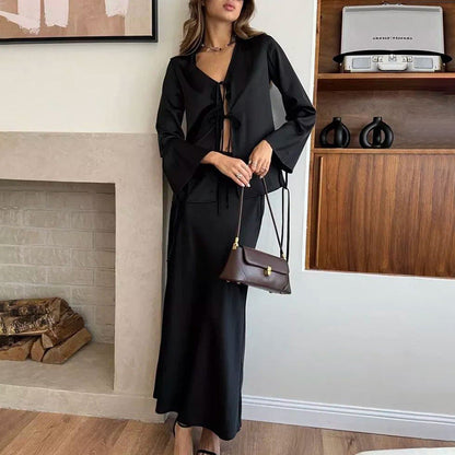 Women's Elegant Long Two-piece Spring Satin Suits