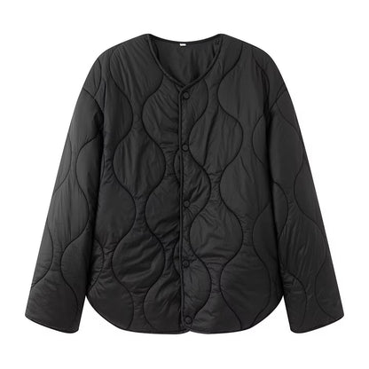Casual Round Neck Rhombus Cotton Thickened Coats