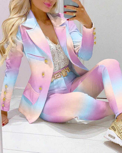 Fashion Printed Long Sleeve Casual Small Suits