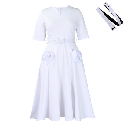 Women's Fashion Elegant Sleeve Tight Waist A- Dresses