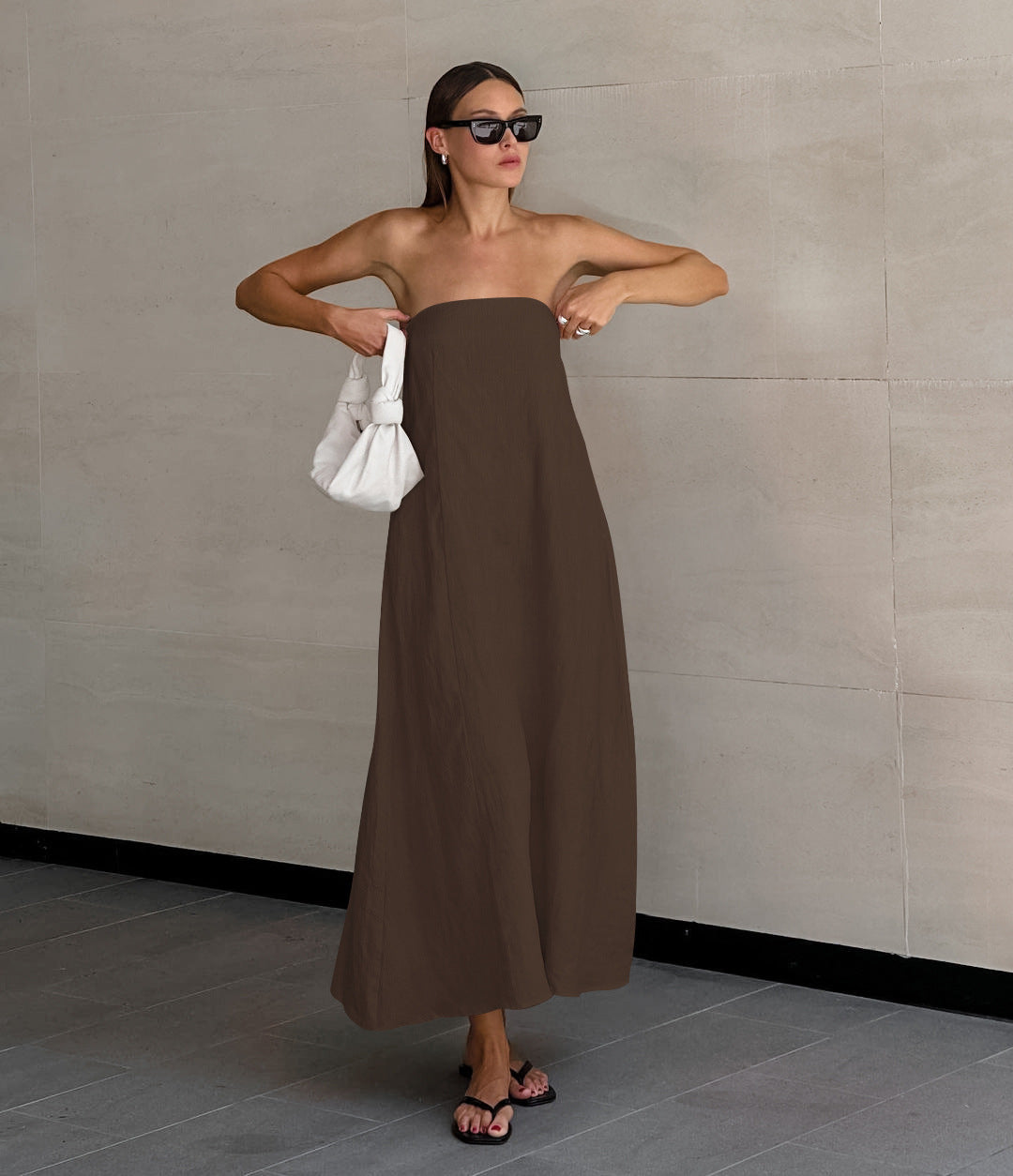 Women's Cotton Linen Tube Vacation High Waist Dresses
