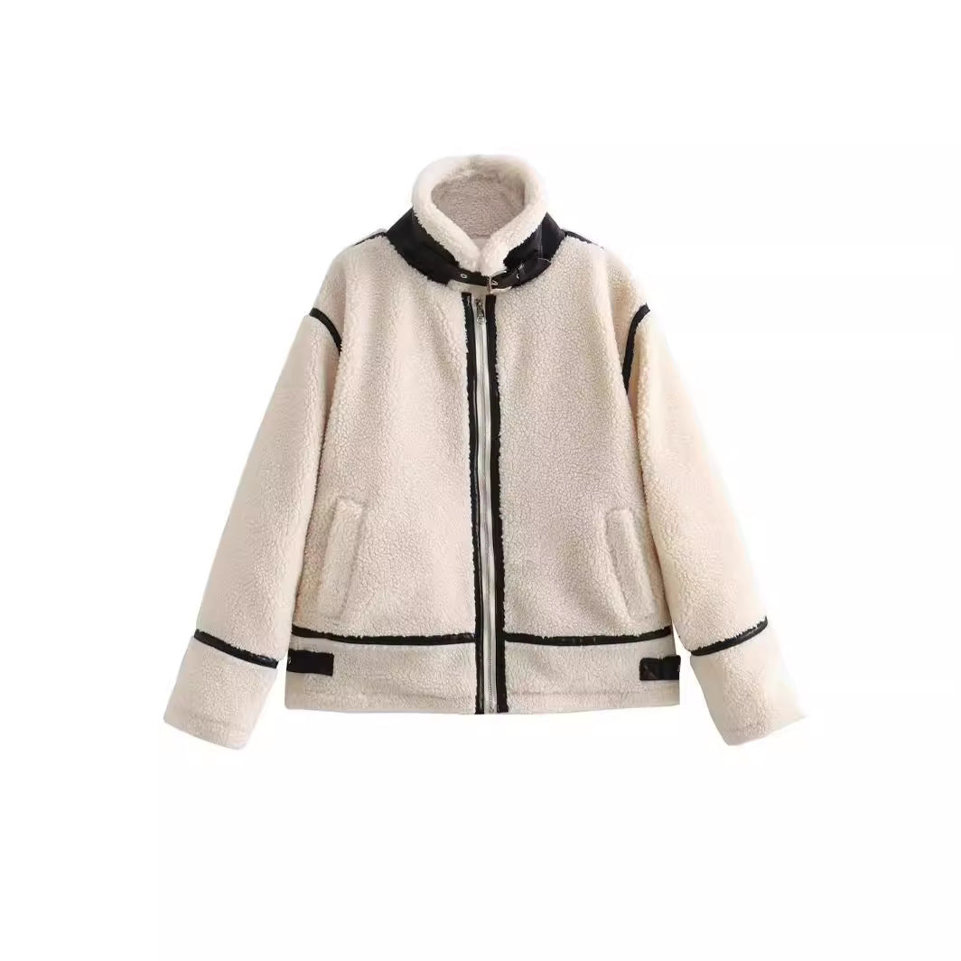 Lamb Wool Female Motorcycle Fur Integrated Coats