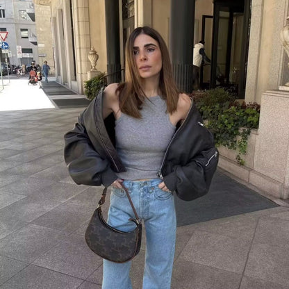 Women's Street Slim Autumn Stand Collar Motorcycle Jackets