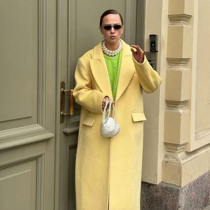 Women's Autumn Fashion Goose Yellow Woolen Long Coats
