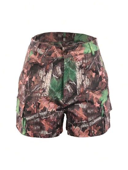 Women's Summer Camouflage Printing Paste Bag Stitching Shorts