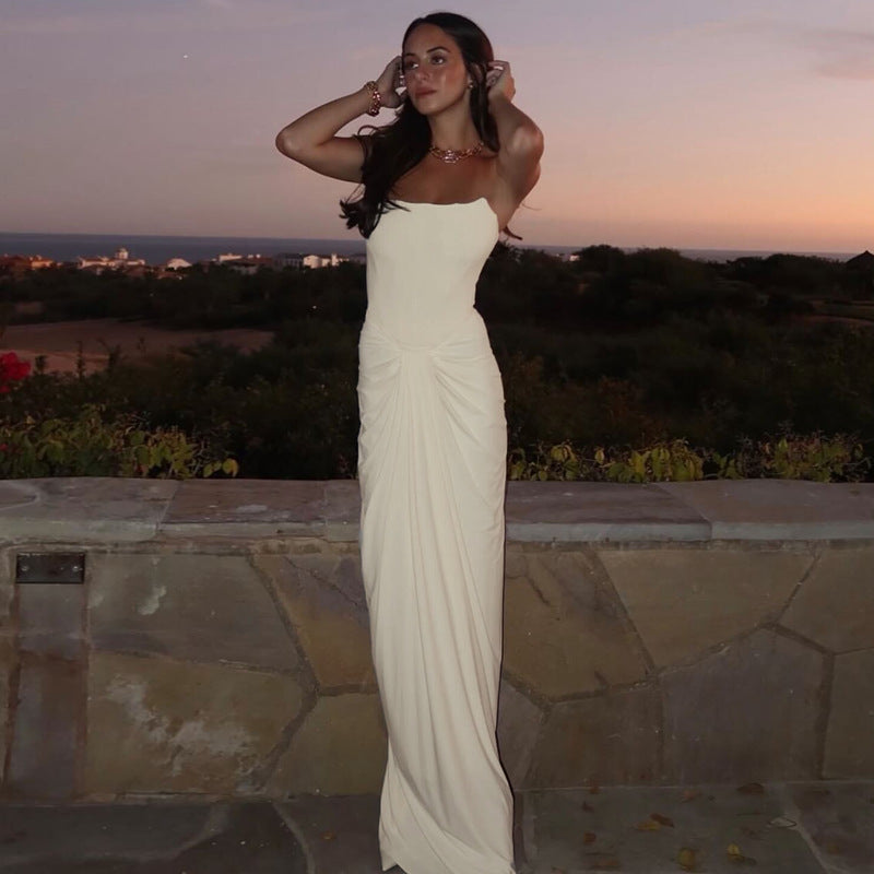 Women's Tube Stitching Elegant Street Style Long Solid Dresses