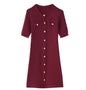 Women's Knitted Short-sleeved Button Wool Dress Dresses