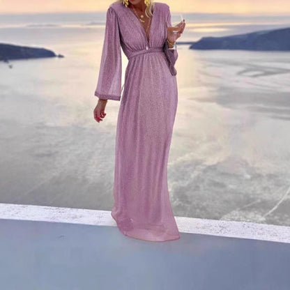 Women's Fashion Casual Collar Long Sleeve Sequins Dresses