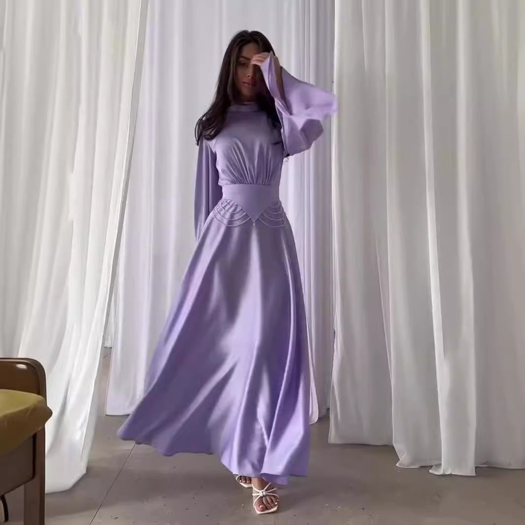 Fashionable Elegant Breathable Western Style Solid Color Dresses