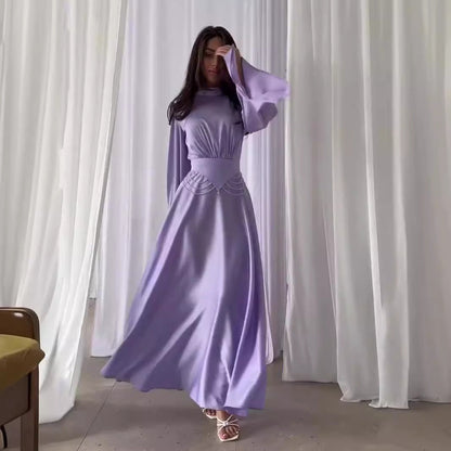 Fashionable Elegant Breathable Western Style Solid Color Dresses