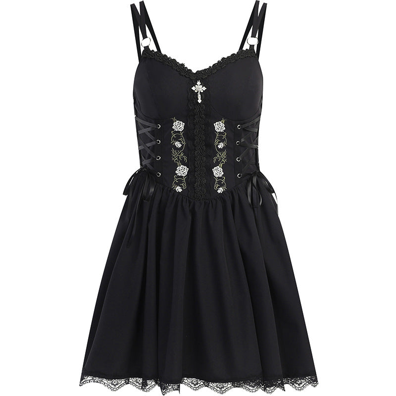 Women's Dark Night Rose Sexy Slip Dress Fashion Slim Fit Dresses