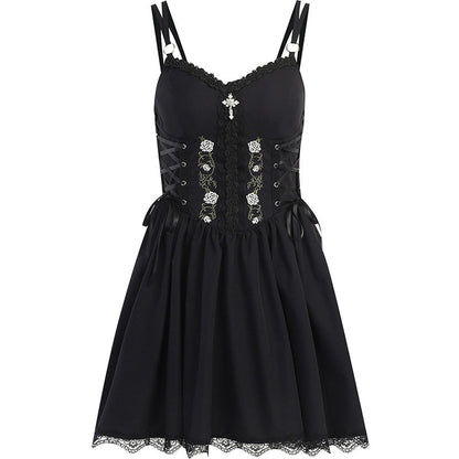 Women's Dark Night Rose Sexy Slip Dress Fashion Slim Fit Dresses