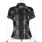 Women's Dark Plaid Shirt Hot Style Zipper Blouses