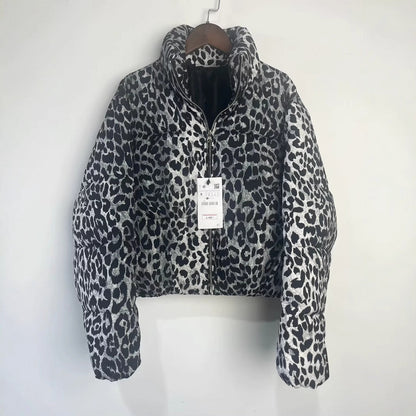 Women's Spring Street Fashion Leopard Print Stand-up Coats