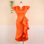 Elegant Ruffled Dress High Waist Slit Irregular Dresses