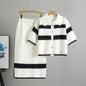 Women's Summer Fashion Elegant Striped Knitted Short-sleeved Midi Suits