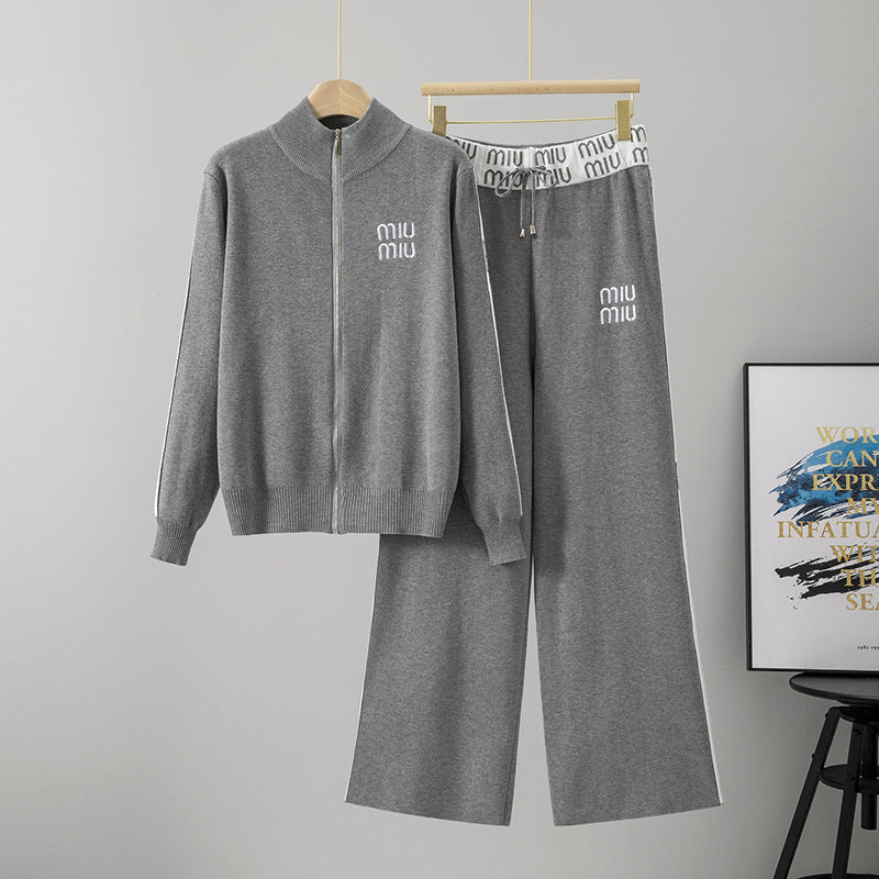 Women's Fashion Casual Knitting Zipper Loose Wide Suits