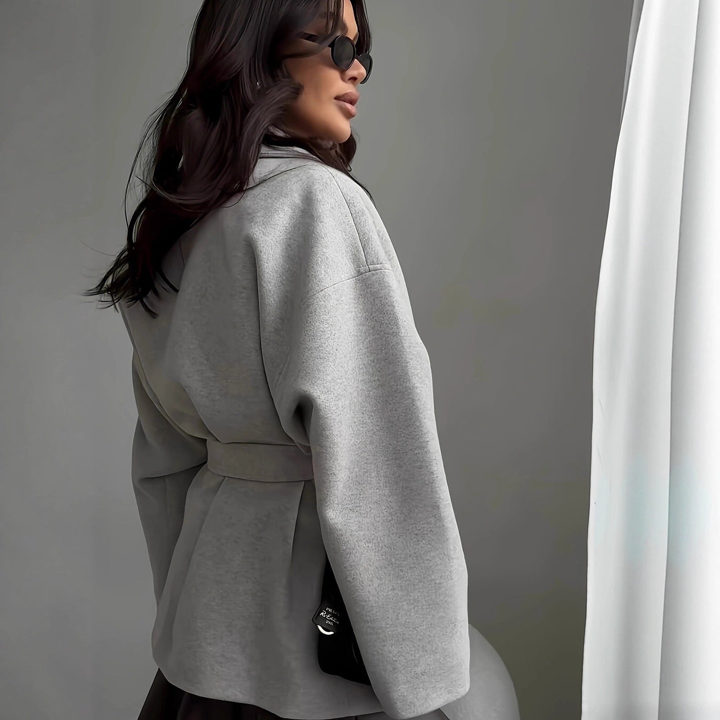 Women's Solid Color Thick Woolen Fashion Belt Coats