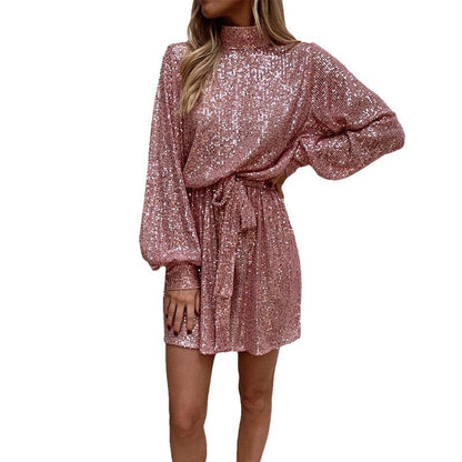 Gown Gold Slim Fit Slimming Long Sleeves Sequins Dresses