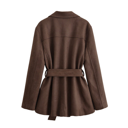 Women's Attractive Suede Collar Belt Trench Coats