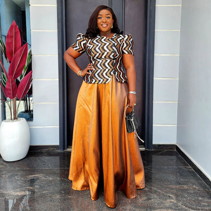 Women's T-shirt Dress African Wear Crystal Satin Dresses