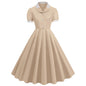 Patchwork Waist Trimming Short-sleeved Retro Hepburn Dresses