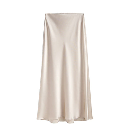 Women's Acetate Satin High Waist Elastic Quality Skirts